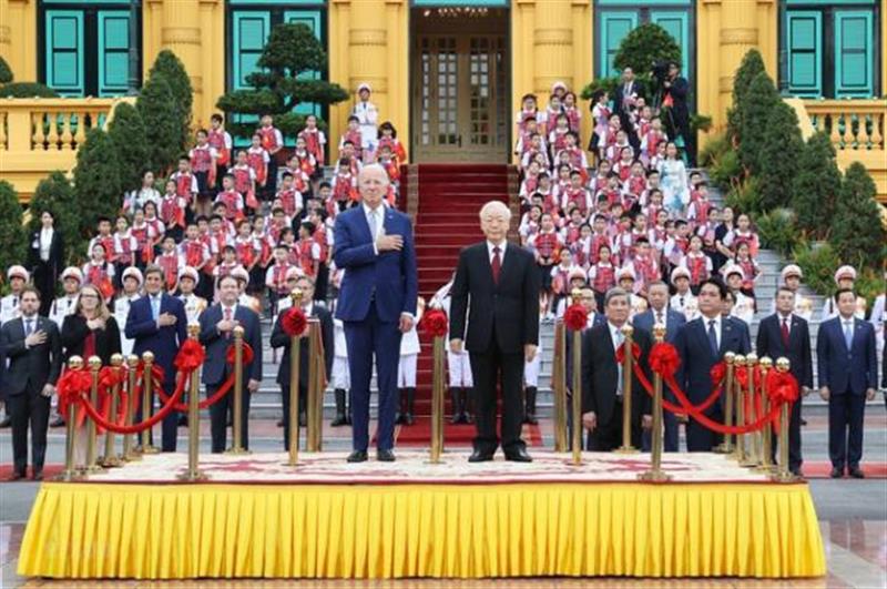 Tổng Bí thư Nguyễn Phú Trọng chủ trì Lễ đón Tổng thống Joe Biden.