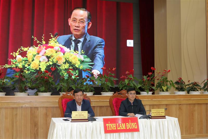 Các đồng chí chủ trì hội nghị tại điểm cầu tỉnh Lâm Đồng.