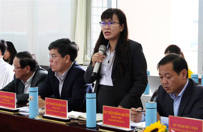 Giám đốc Sở Giáo dục và Đào tạo Phạm Thị Hồng Hải nêu ý kiến về công tác đào tạo chuyên môn đối với sinh viên ngành sư phạm.