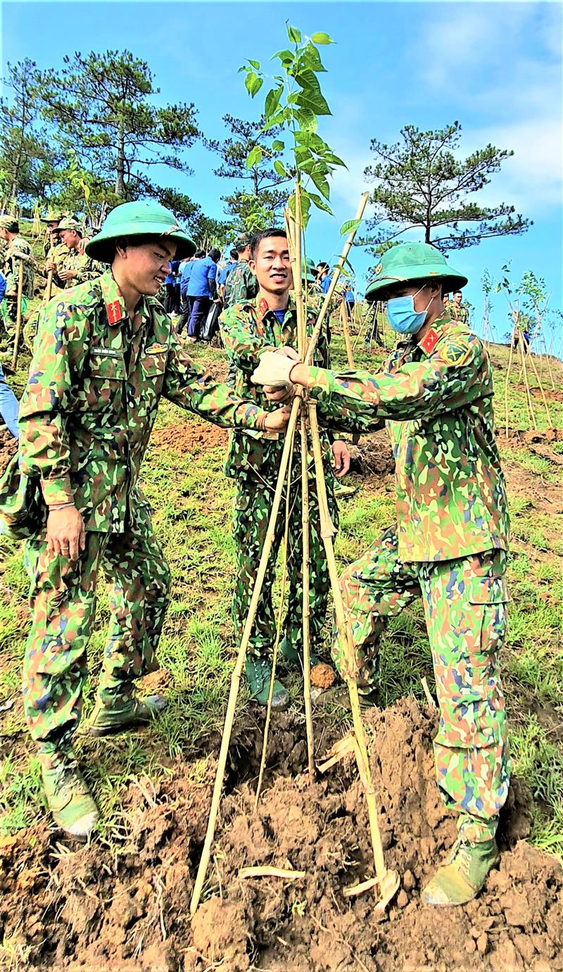 Lực lượng vũ trang tích cực tham gia Chương trình trồng cây xanh. Ảnh T.D.H.