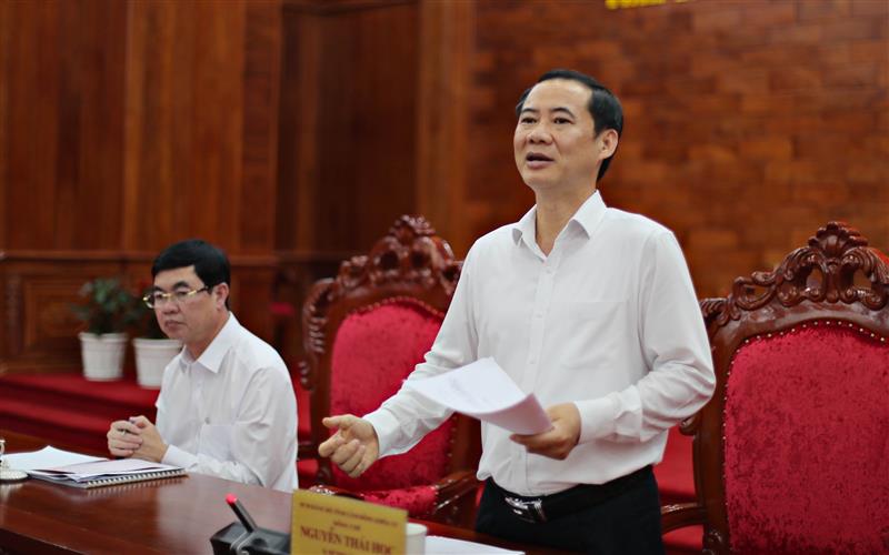 Đồng chí Nguyễn Thái Học - Quyền Bí thư Tỉnh uỷ Lâm Đồng phát biểu chỉ đạo tại buổi làm việc .