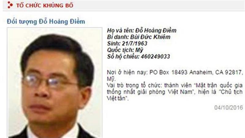 Đỗ Hoàng Điềm – kẻ tự xưng là Chủ tịch Việt Tân. Ảnh: thanhnien.vn