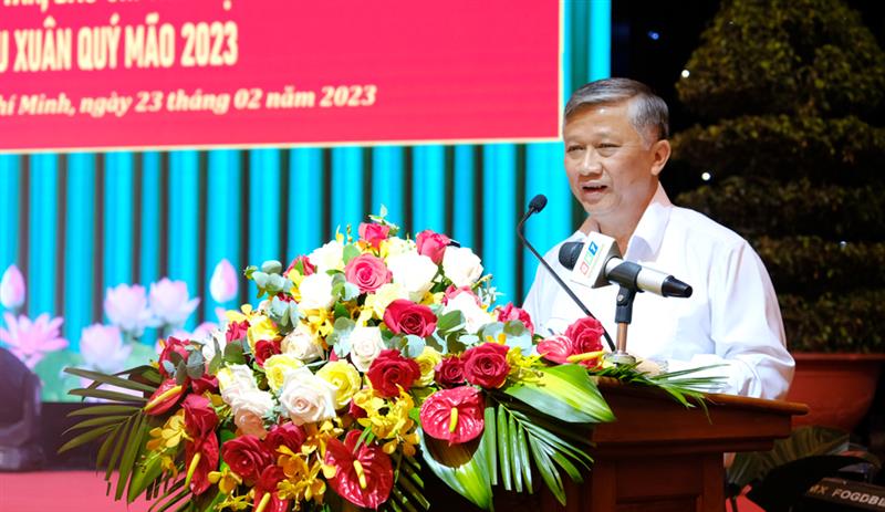 Đồng chí Đặng Mạnh Trung – Vụ trưởng Cơ quan Thường trực Khu vực miền Nam – Ban Tuyên giáo Trung ương phát biểu tại buổi gặp mặt.