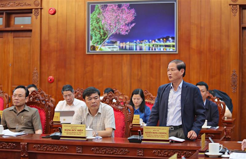 Đồng chí Nguyễn Trọng Ánh Đông - Uỷ viên Ban Thường vụ, Trưởng Ban Tổ chức Tỉnh uỷ phát biểu tại buổi làm việc.