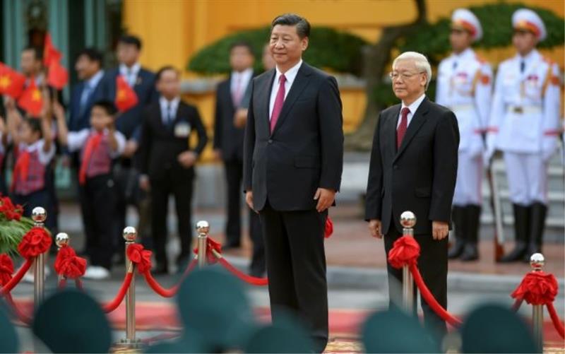 Tổng Bí thư Nguyễn Phú Trọng chủ trì lễ đón chính thức Tổng Bí thư, Chủ tịch Trung Quốc Tập Cận Bình thăm cấp Nhà nước tới Việt Nam năm 2017.