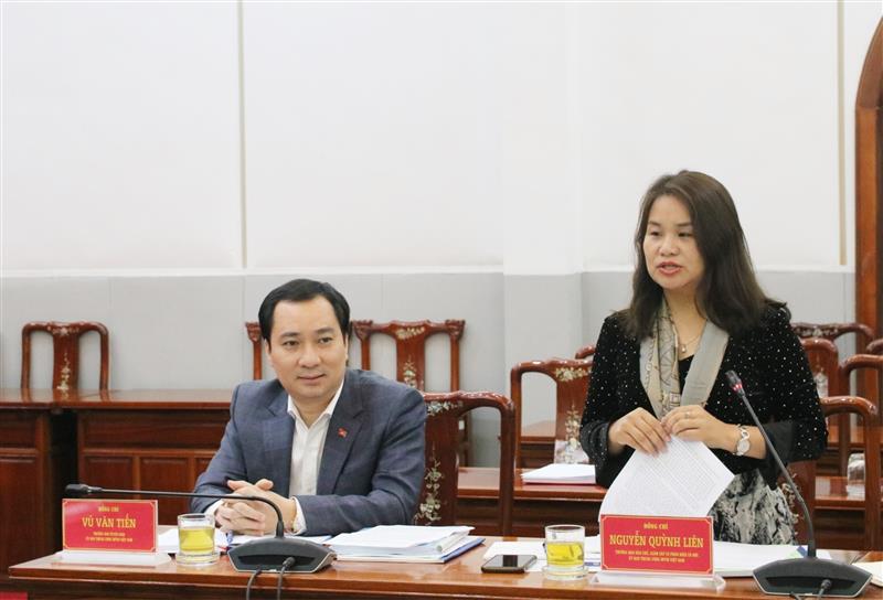 Đồng chí Nguyễn Quỳnh Liên, Trưởng ban Dân chủ - Pháp luật, Uỷ ban Trung ương MTTQ Việt Nam phát biểu tại buổi làm việc.