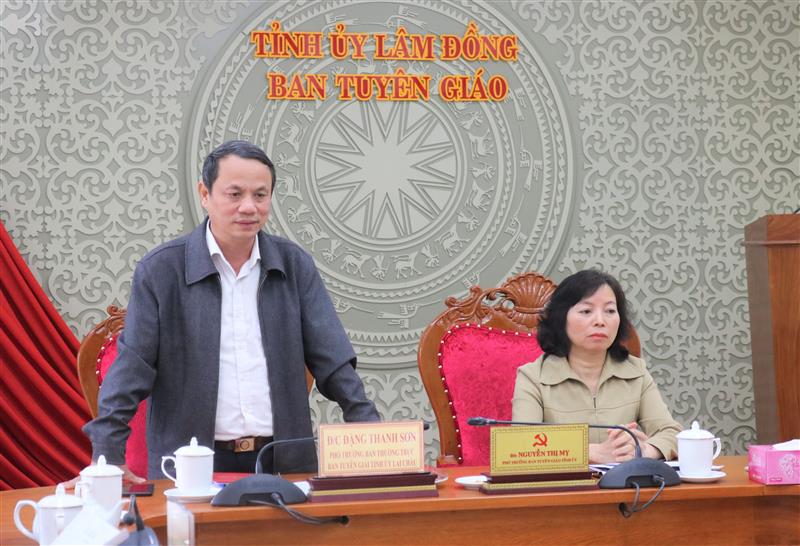 Đồng chí Đặng Thanh Sơn, Phó Ban Thường trực, Ban Tuyên giáo Tỉnh ủy Lai Châu phát biểu