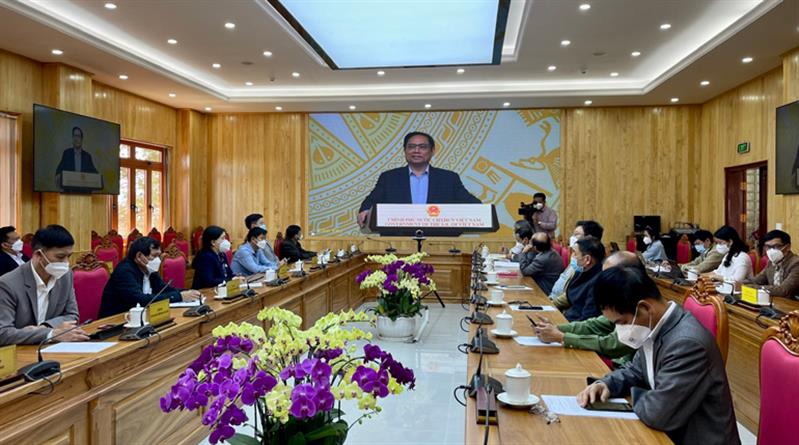Thủ tướng Chính phủ Phạm Minh Chính phát biểu chỉ đạo tại hội nghị trực tuyến toàn quốc về công tác phòng chống dịch Covid-19